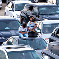 Hundreds attend a drive-in vigil at the Grand Mosque in Winnipeg, Man. on June 10, 2021, to honour five members of a Muslim family who were victims of a truck attack in London, Ont. Four family members were killed, while one was injured.