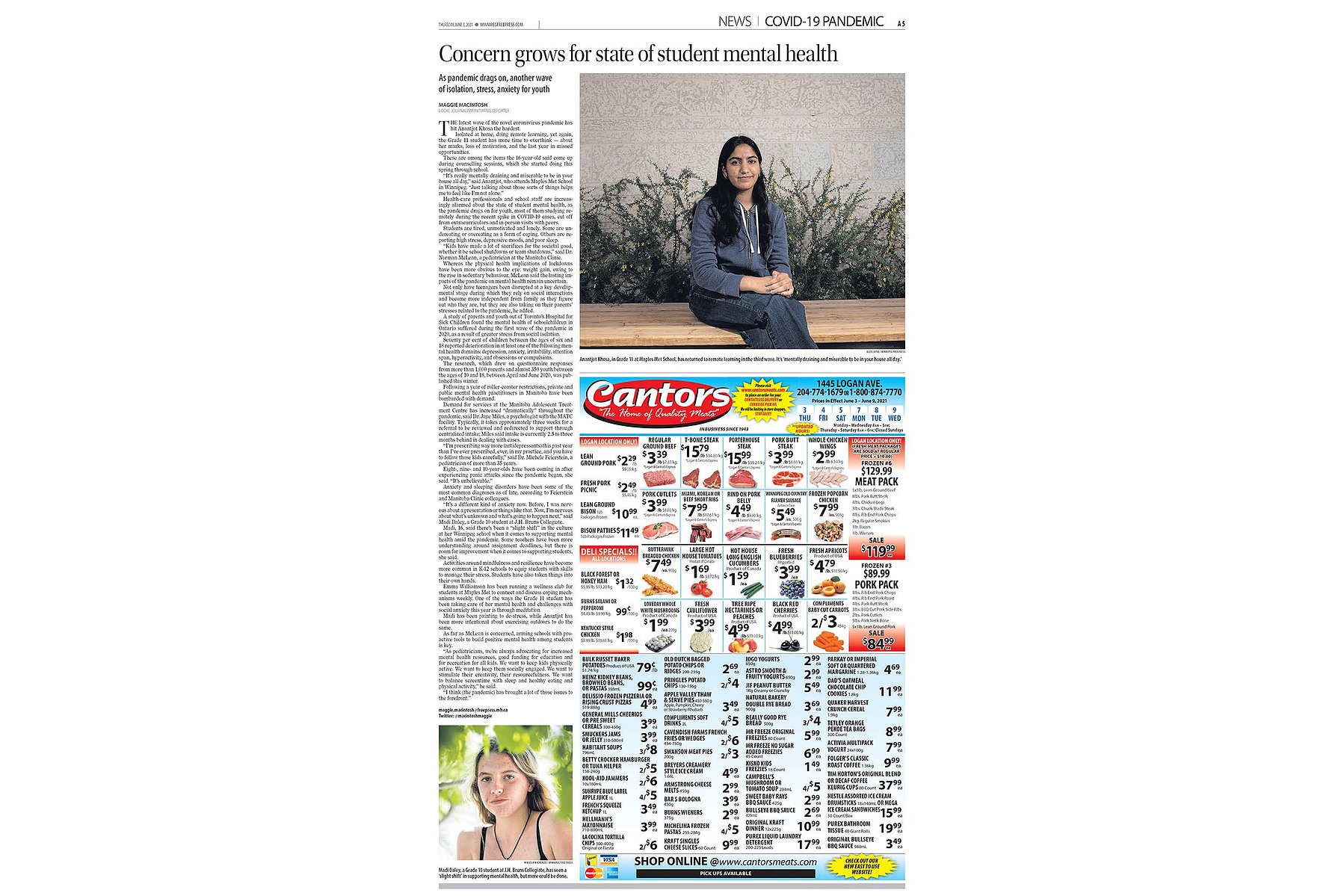 Winnipeg high school student Anantjot Khosa in the Winnipeg Free Press.