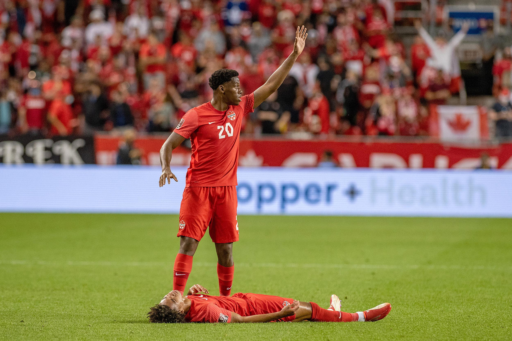 TORONTO, Ont. (08/09/21) - Canada's Jonathan David and Tajon Buchanan are photographed during a 3-0 victory against El Salvador at BMO Field in Toronto on Sept. 8, 2021. Photo by Alex Lupul