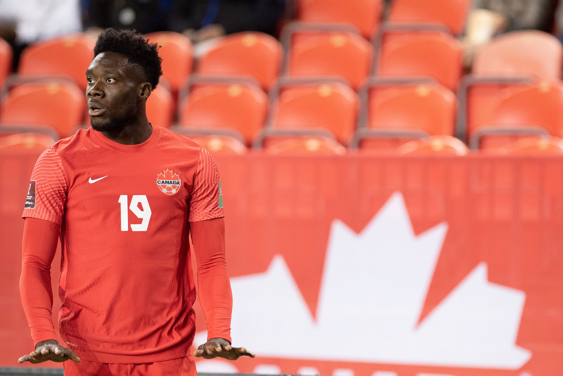 TORONTO, Ont. (02/09/21) - Team Canada's Alphonso Davies is photographed during a FIFA World Cup qualifier at BMO Field in Toronto on Sept. 8, 2021. The match ended in a 1-1 draw. Photo by Alex Lupul
