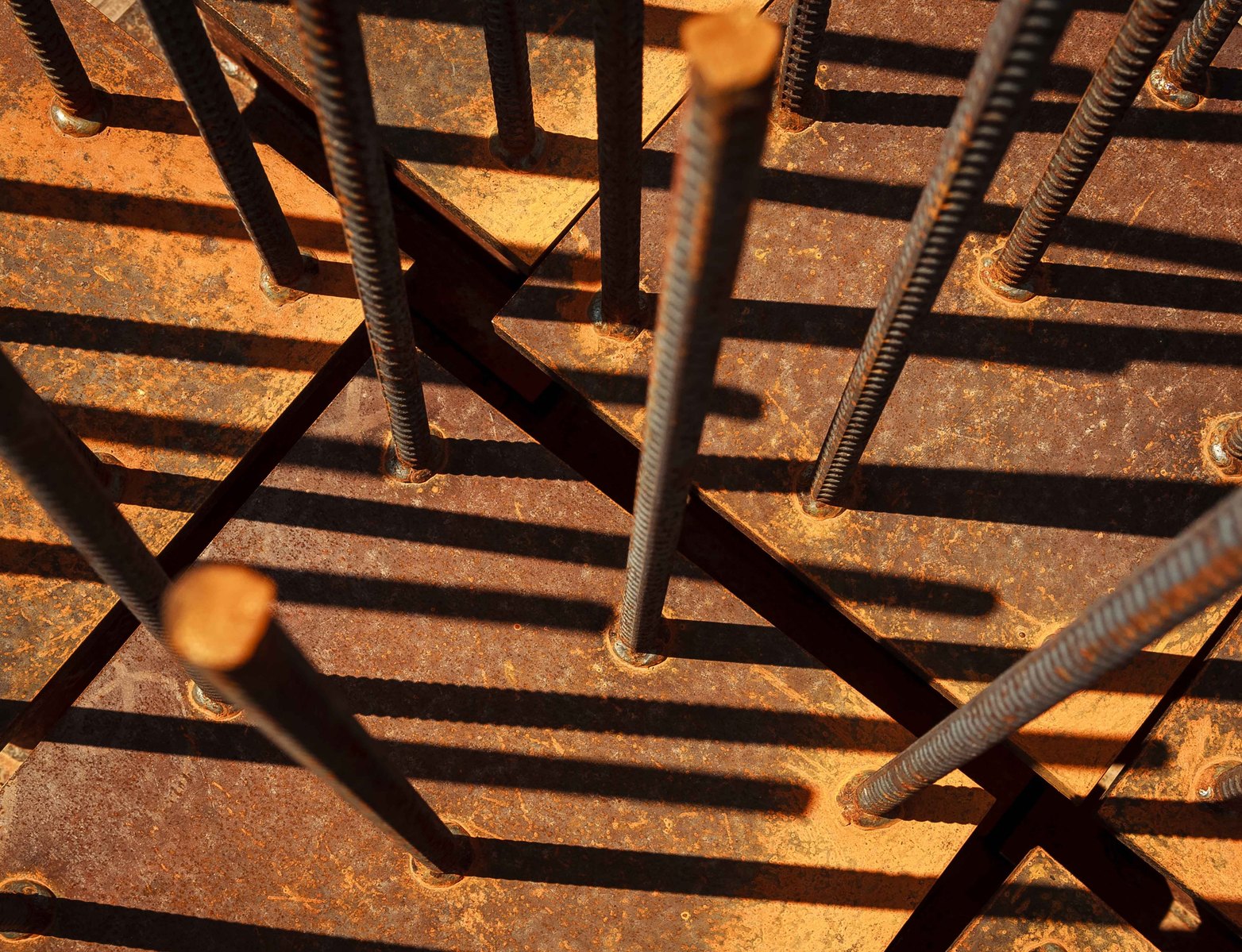An image of a series of rebar standing straight up.