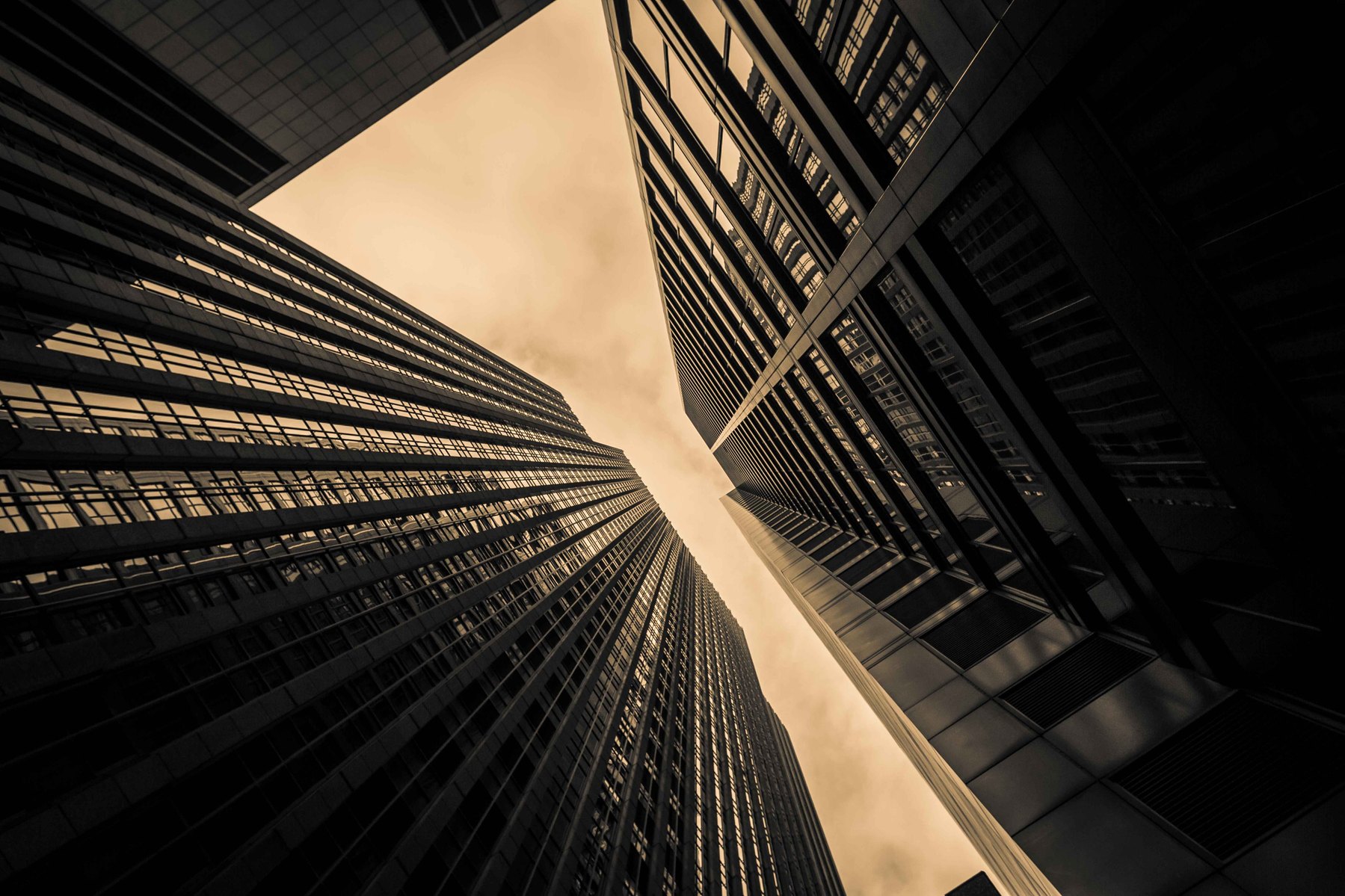Looking up at tall buildings in Chicago.