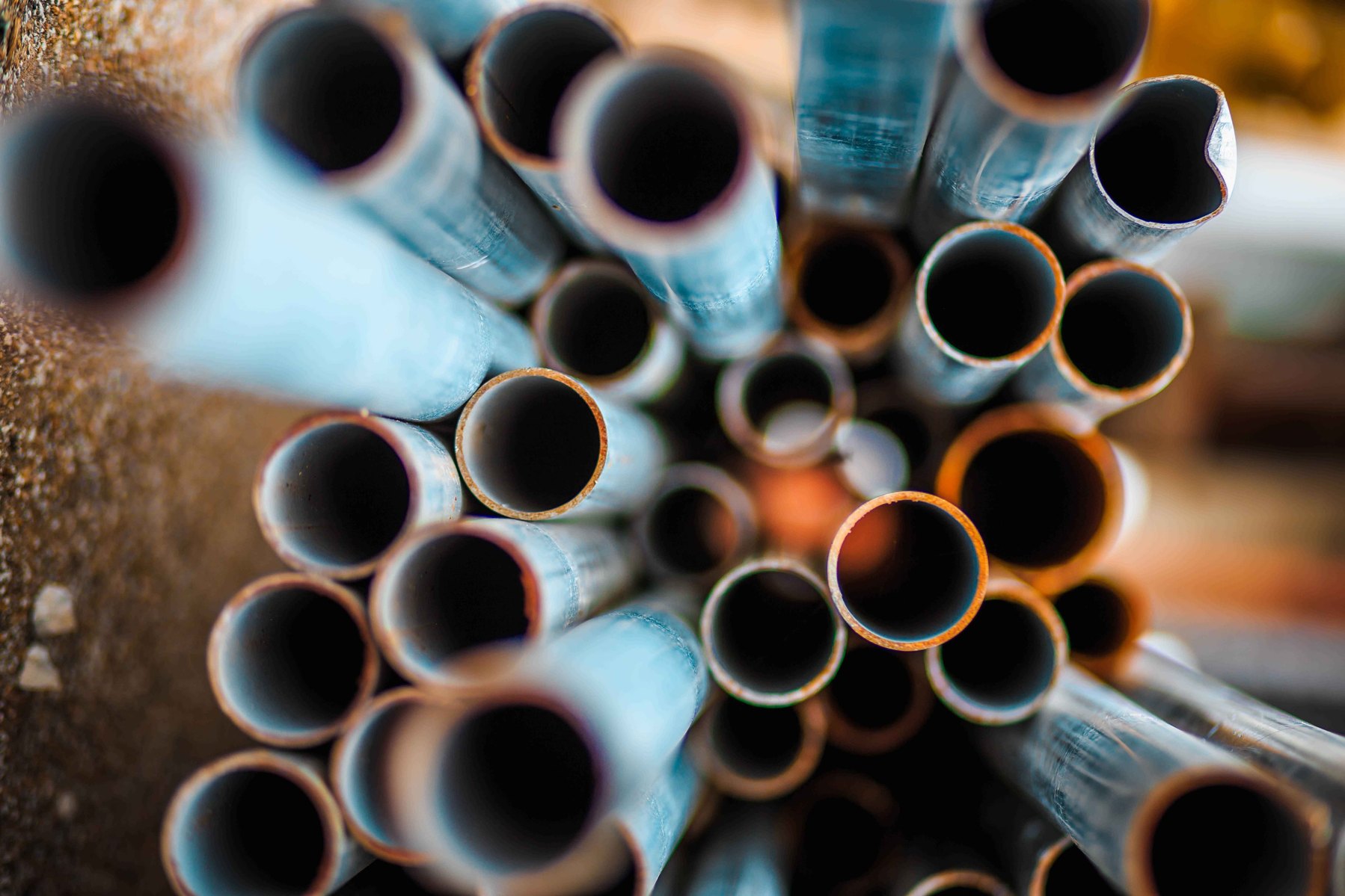 Looking down at series of Steel bars.