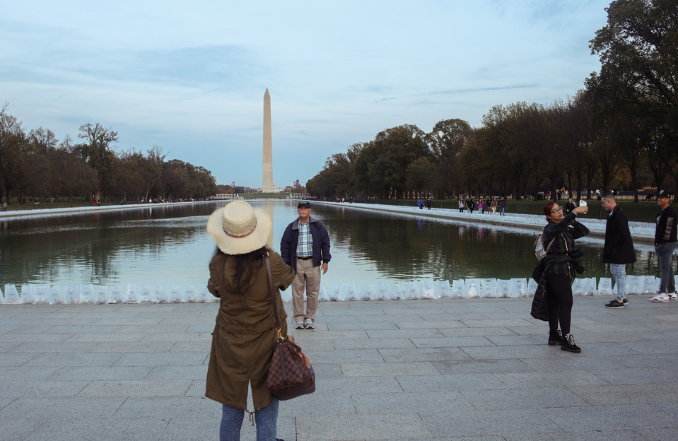 Tourists at the Lincoln Memorial in Washington D.C.