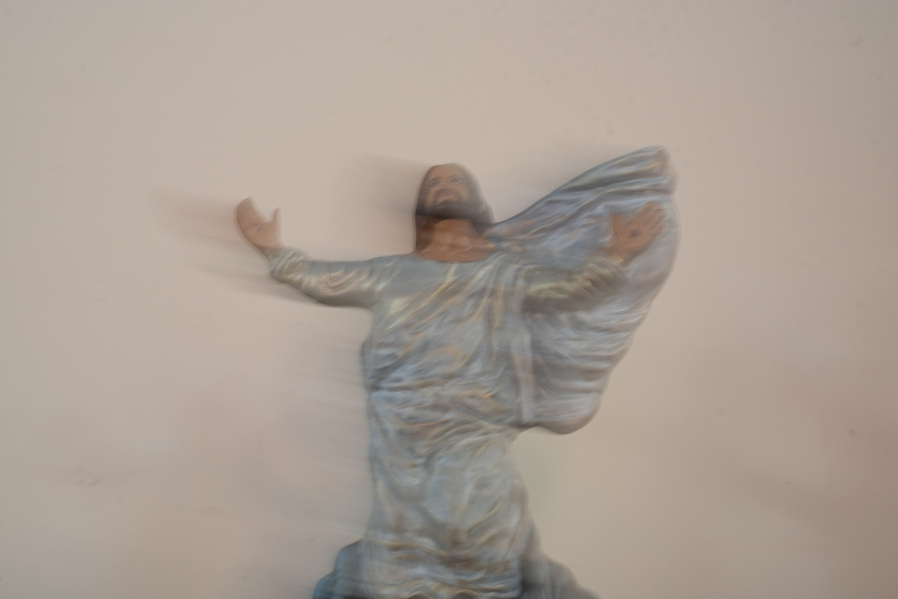 A Jesus figurine sits in the back of the chapel at Manhattan Free Methodist Church on Sunday.