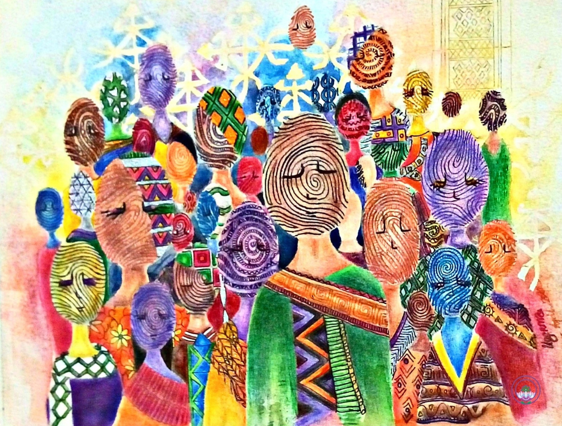 Ugonma Chibuzo
Citizens of the World, 2020, mixed media on watercolor paper