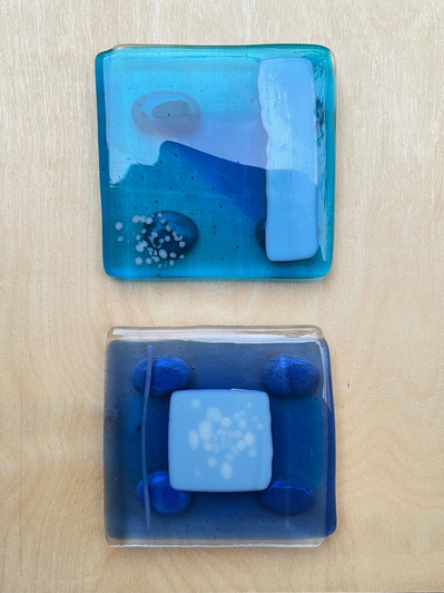Margot Dermody: Seawater 1, 2021, mixed media, glass, stone on birch panel, 35.6 x 28 x 5.1 cm, $550.