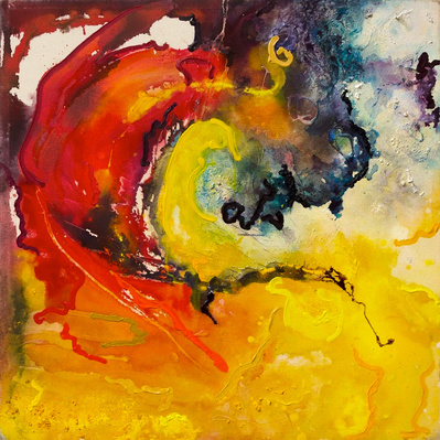Larry Wolf: Wave of Fire, 2019, acrylic on untreated canvas, 91.5 x 91.5 cm, $2,500.