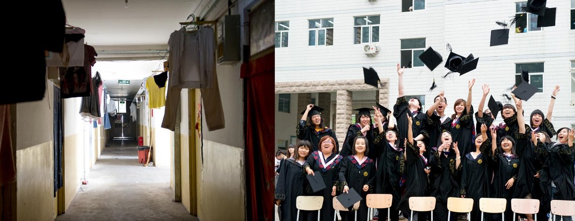 Lei Shuang Mei lors de sa remise de diplome à l'université, jeune fille chinoise, dans le film documentaire my lucky bird, chine, pekin, elisa haberer