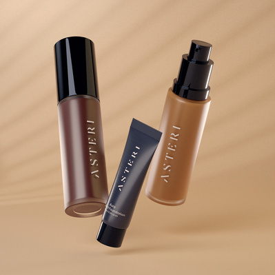 Made with CGI. A group of flying beauty foundations made for Asteri beauty. 