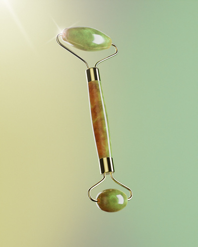 Made with CGI. A detailed shot of a GREEN jade roller. 
