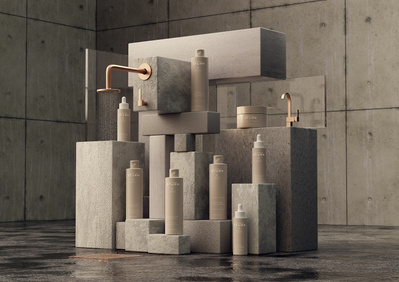 Made with CGI. A beauty product sat on a concrete block. Made for Dr Barbara Sturm