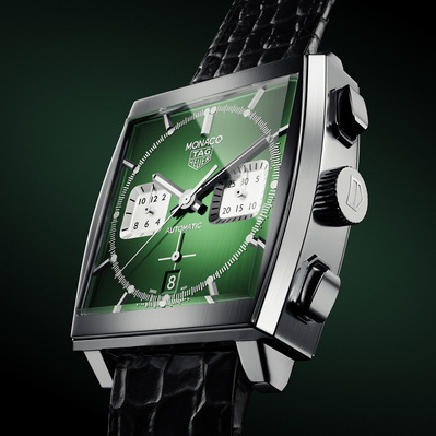 Made with CGI. A close up of a Tag Heuer watch face.