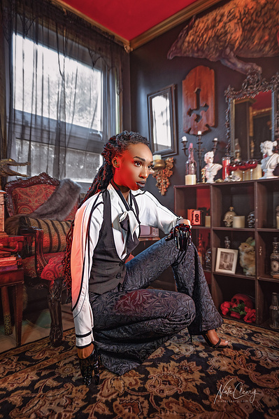 Top agency model in Scotland poses for clothing line in studio for best Glasgow commercial photographer in fashion photo shoot - Photography by Nate Cleary