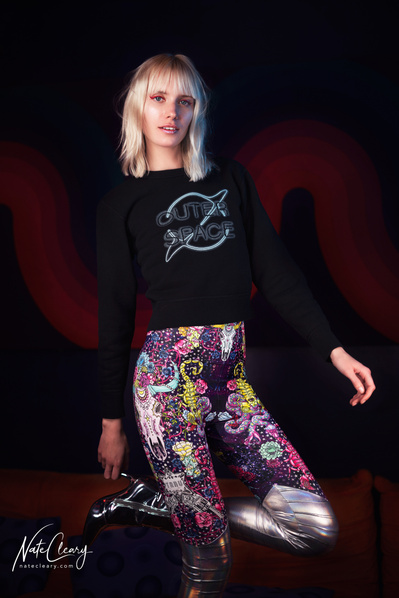 Best agency model in Glasgow poses for creative leggings brand in studio for top Scotland fashion photographer in commercial photoshoot - Photography by Nate Cleary