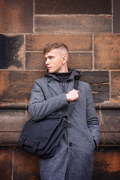 Best model in Scotland poses for clothing line at University of Glasgow for top Scotland commercial photographer in fashion photo shoot - Photography by Nate Cleary