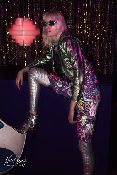 Best agency model in Glasgow poses for creative leggings brand in studio for top Scotland fashion photographer in commercial photoshoot - Photography by Nate Cleary