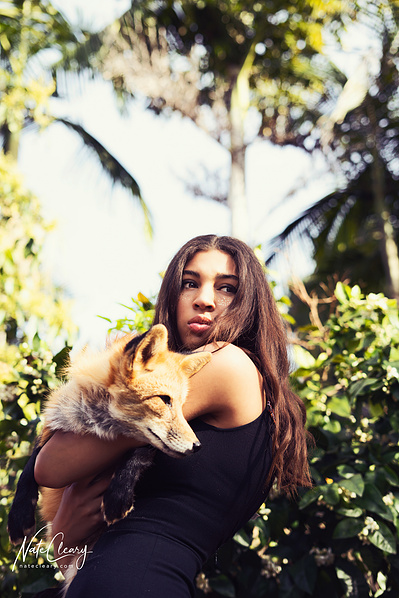 Top Scotland model poses for clothing line with a fox for best Glasgow fashion photographer at commercial photoshoot - Photography by Nate Cleary