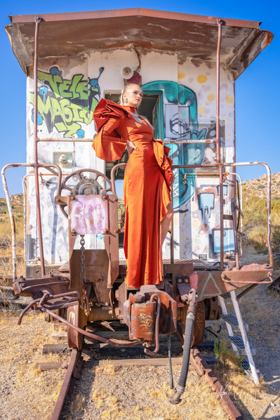 Top agency model in Glasgow poses for clothing line in desert for best Scotland commercial photographer in fashion photo shoot - Photography by Nate Cleary