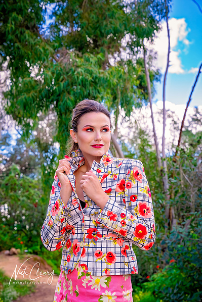 Top model in Scotland poses for clothing line at park for best Glasgow fashion photographer in commercial photo shoot - Photography by Nate Cleary