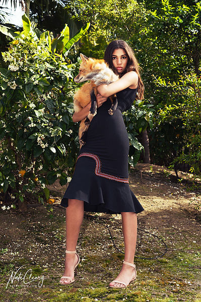 Top Scotland model poses for clothing line with a fox for best Glasgow fashion photographer at commercial photoshoot - Photography by Nate Cleary