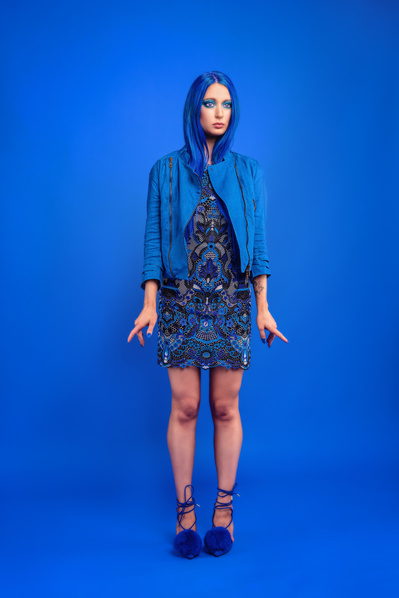 Best model in Glasgow poses for clothing line in a studio for top Scotland commercial photographer in fashion photo shoot - Photography by Nate Cleary