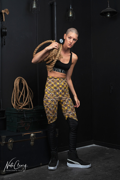 Best Scotland agency model poses for creative clothing brand in studio for Glasgow top fashion photographer at commercial photoshoot - Photography by Nate Cleary