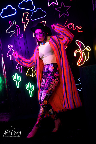 Top Glasgow agency model poses for clothing line in a studio for best Scotland commercial photographer at fashion photoshoot - Photography by Nate Cleary