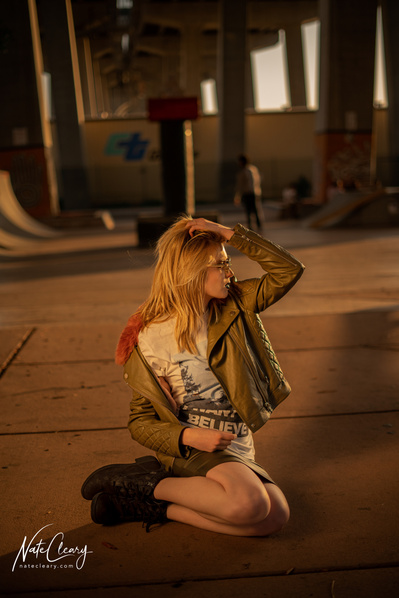 Best model in Scotland poses for creative clothing brand at skate park for top fashion photographer in Glasgow at commercial photoshoot - Photography by Nate Cleary