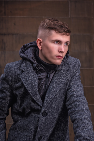 Best model in Scotland poses for clothing line at University of Glasgow for top Scotland commercial photographer in fashion photo shoot - Photography by Nate Cleary