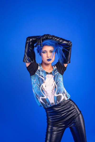 Best model in Glasgow poses for clothing line in a studio for top Scotland commercial photographer in fashion photo shoot - Photography by Nate Cleary