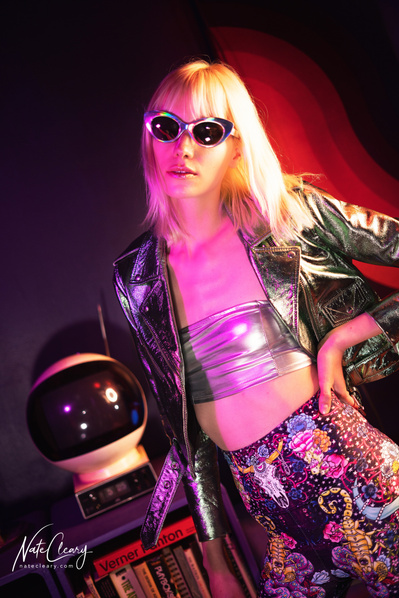 Best agency model in Glasgow poses for creative leggings brand in studio for top Scotland fashion photographer in commercial photoshoot - Photography by Nate Cleary