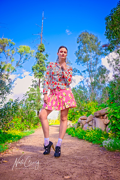 Top model in Scotland poses for clothing line at park for best Glasgow fashion photographer in commercial photo shoot - Photography by Nate Cleary