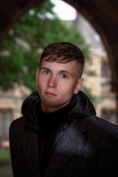 Best model in Scotland poses for clothing line at University of Glasgow for top Scotland commercial photographer in fashion photo shoot - Photography by Nate Cleary