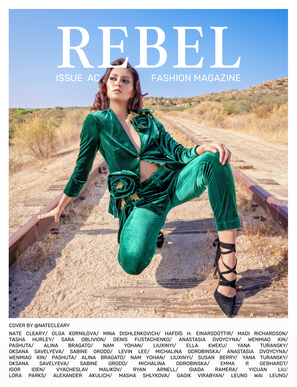 Model poses for fashion cover photoshoot for Rebel Magazine publication