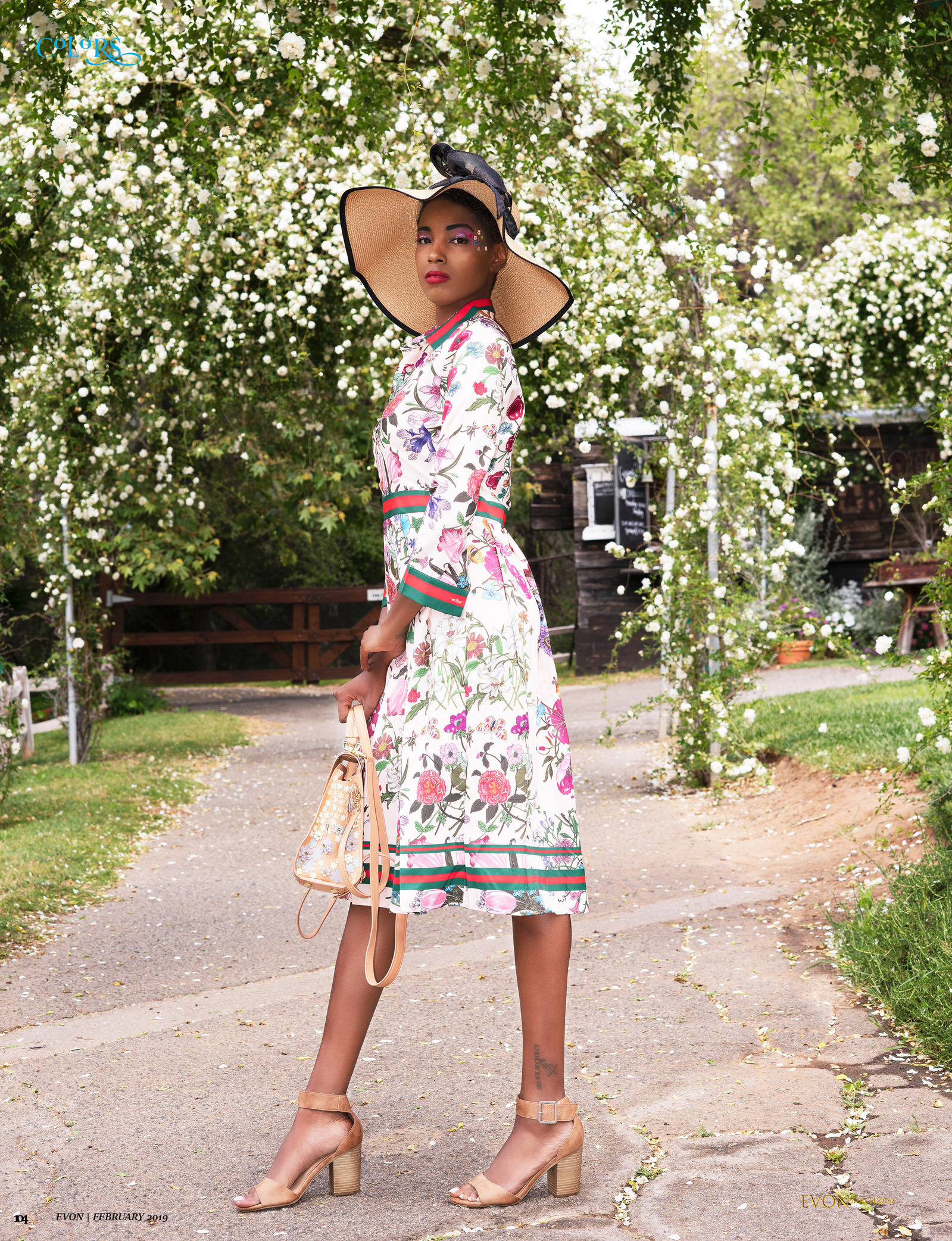 Top agency model in Glasgow poses in garden for best Scotland commercial fashion photographer for clothing line in magazine photo shoot - Photography by Nate Cleary