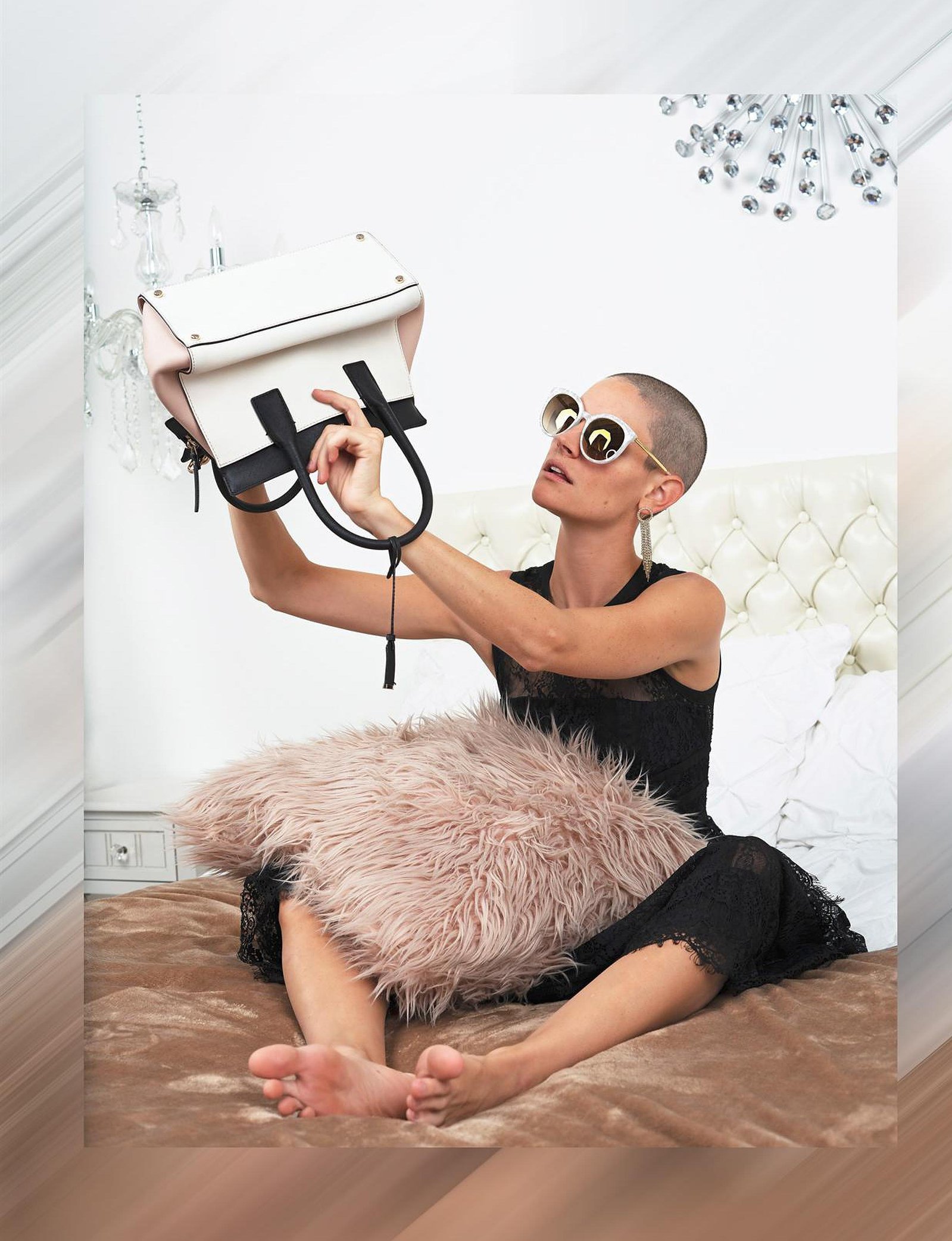 Top agency model in Scotland poses in studio for best Glasgow commercial fashion photographer for clothing line in magazine photo shoot - Photography by Nate Cleary