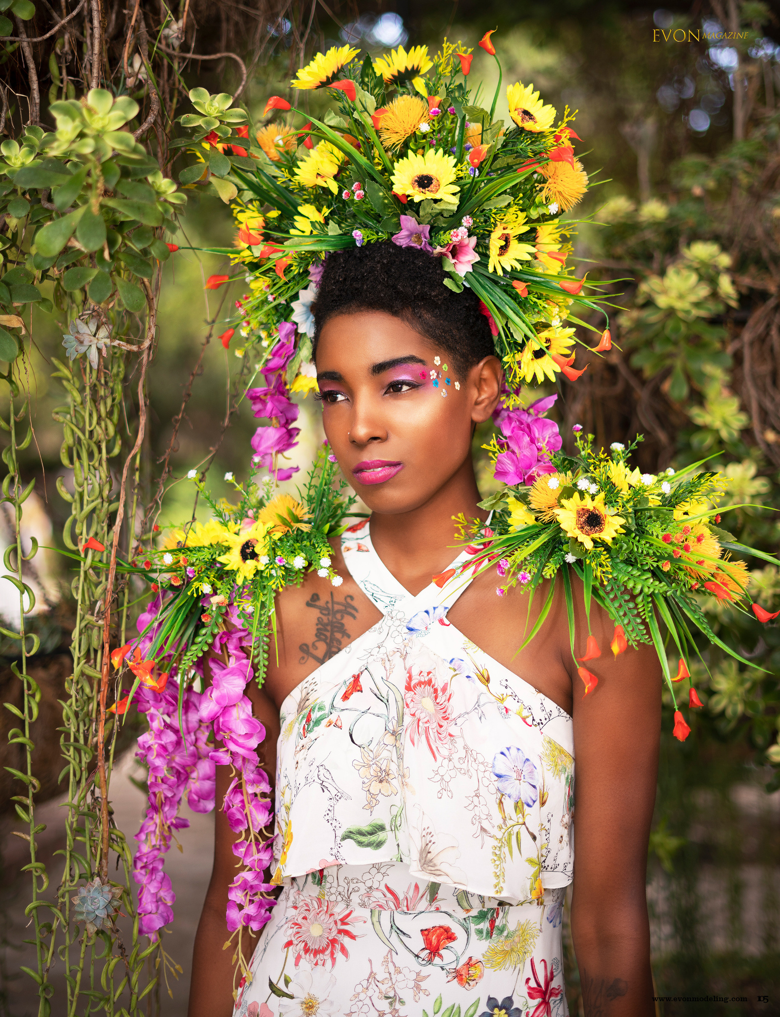 Top agency model in Glasgow poses in garden for best Scotland commercial fashion photographer for clothing line in magazine photo shoot - Photography by Nate Cleary