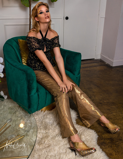 Top agency model in Glasgow poses for clothing line in studio for best Scotland commercial photographer in fashion photo shoot - Photography by Nate Cleary