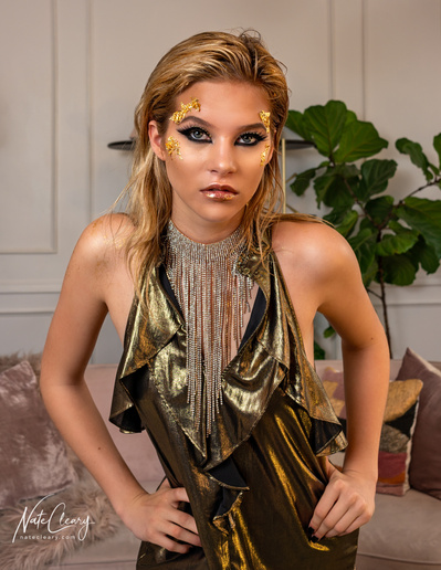 Top agency model in Glasgow poses for clothing line in studio for best Scotland commercial photographer in fashion photo shoot - Photography by Nate Cleary