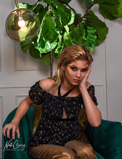 Top agency model in Glasgow poses for clothing line in studio for best Scotland commercial photographer in fashion photo shoot - Photography by Nate Cleary