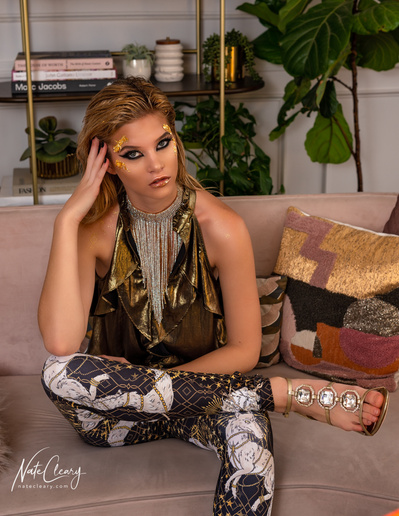 Top agency model in Glasgow poses for clothing line in studio for best Scotland commercial photographer in fashion photo shoot - Photography by Nate Cleary