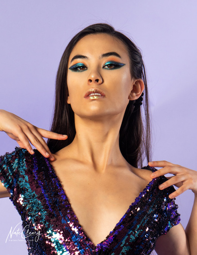 Top Glasgow agency model poses for clothing line in a studio for best Scotland commercial photographer at fashion photoshoot - Photography by Nate Cleary