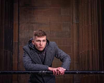 Best model in Scotland poses for clothing line at University of Glasgow for top Scotland commercial photographer in fashion photo shoot - Photography by Nate Cleary