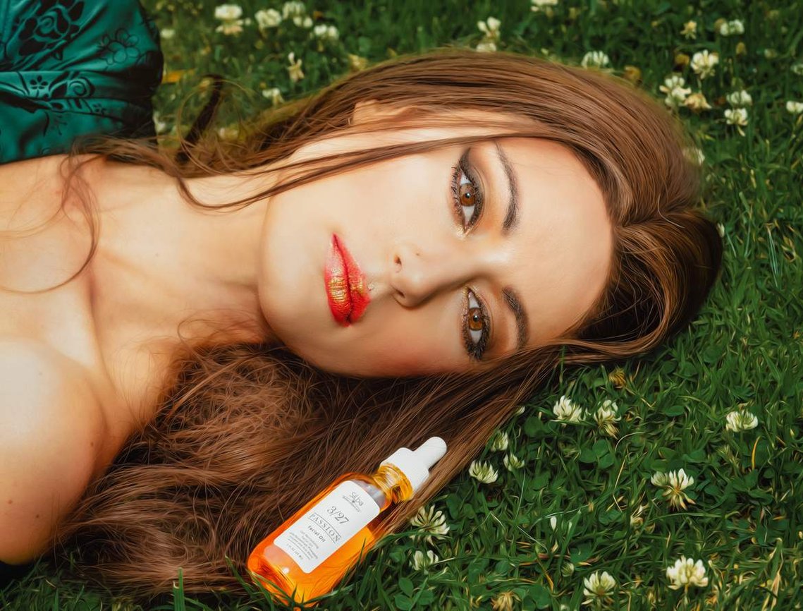 Scotland Commercial Photography of model posing with beauty product for Silba Skin Care - Photography by Nate Cleary