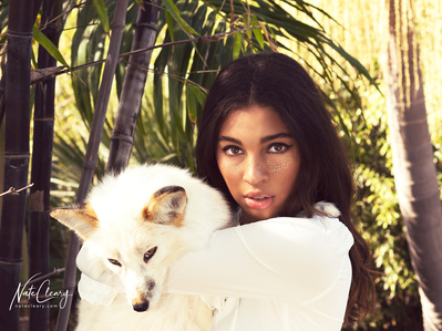 Top Scotland model poses for clothing line with a fox for best Glasgow fashion photographer at commercial photoshoot - Photography by Nate Cleary