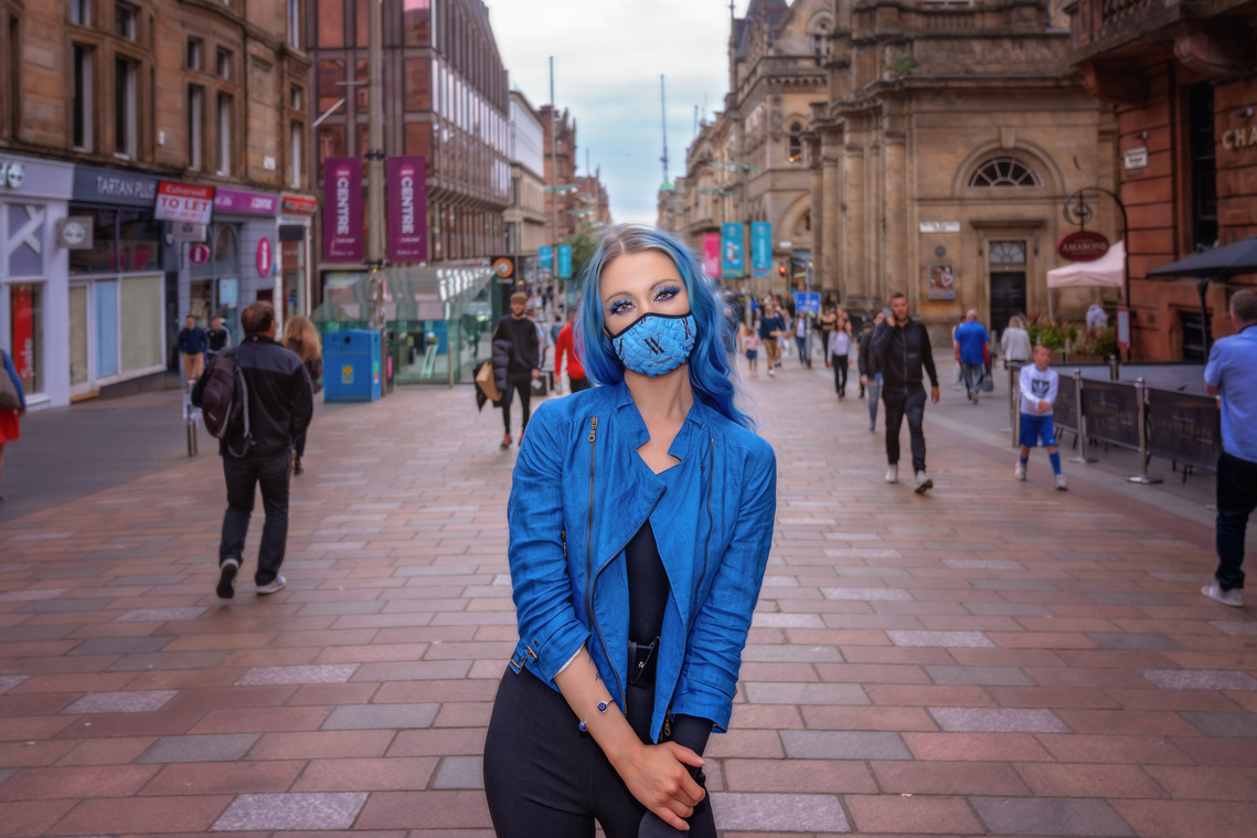 Glasgow Commercial Fashion Photography of model posing with mask for VI Vision Designs - Photography by Nate Cleary