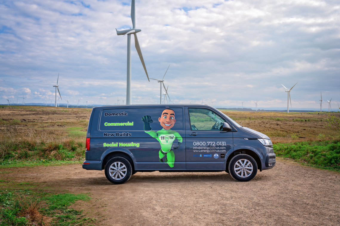 Scotland Commercial Branding Photography of company van at Whitelee WindFarm for EnergyHow UK - Photography by Nate Cleary