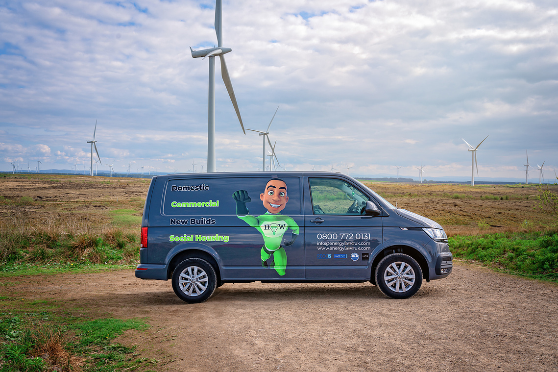 Scotland Commercial Branding Photography of company van at Whitelee WindFarm for EnergyHow UK - Photography by Nate Cleary