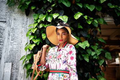 Top Glasgow model poses for clothing line in a garden for best Scotland commercial photographer at fashion photoshoot - Photography by Nate Cleary